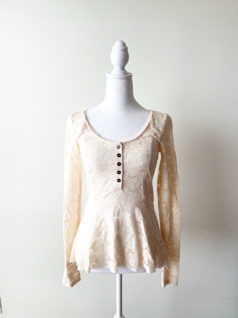 Free People Long-Sleeve Cream & Pink Top Size S